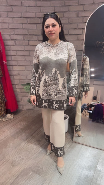 Ovelyn Ivory Green Woolen Cordset