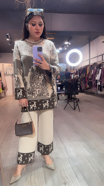 Ovelyn Ivory Green Woolen Cordset