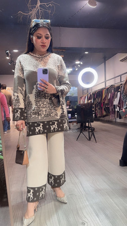 Ovelyn Ivory Green Woolen Cordset