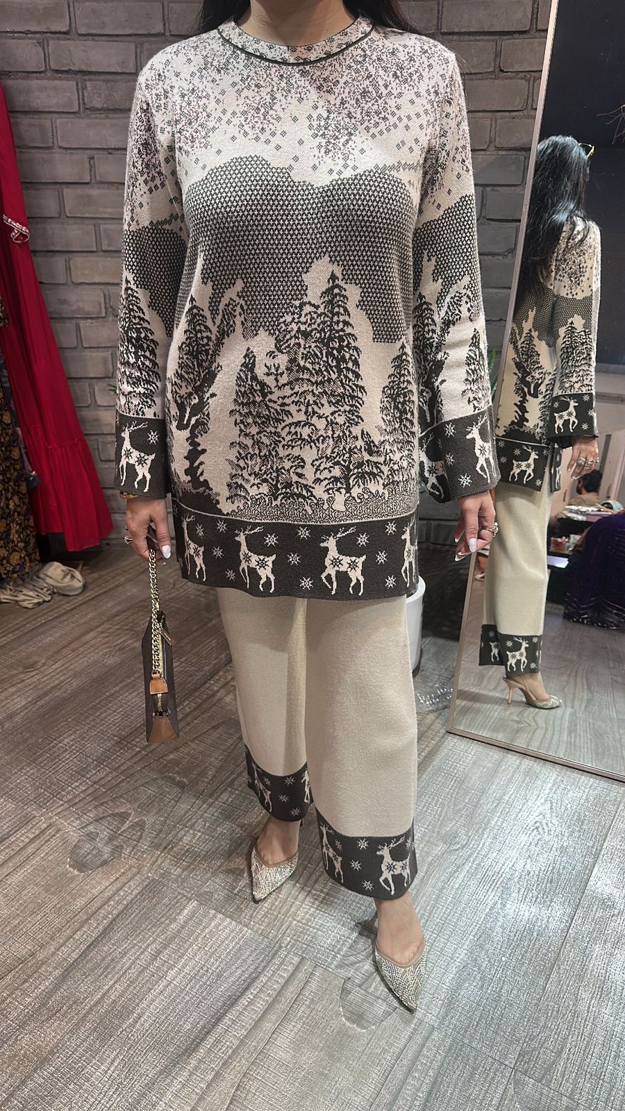 Ovelyn Ivory Green Woolen Cordset