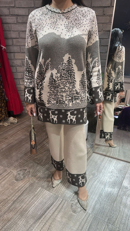 Ovelyn Ivory Green Woolen Cordset