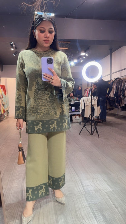 Ovelyn pista Green Woolen Cordset