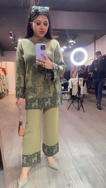 Ovelyn pista Green Woolen Cordset