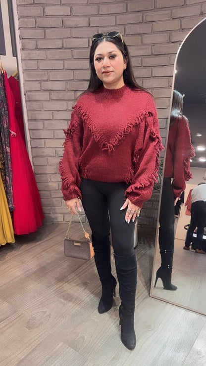 Siora Red Woolen Sweater