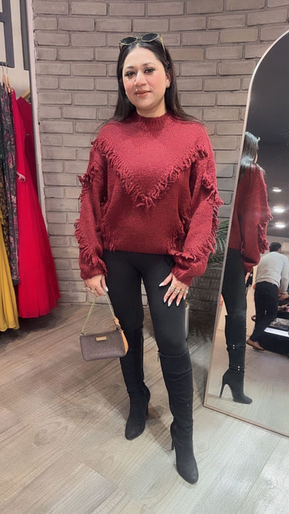 Siora Red Woolen Sweater