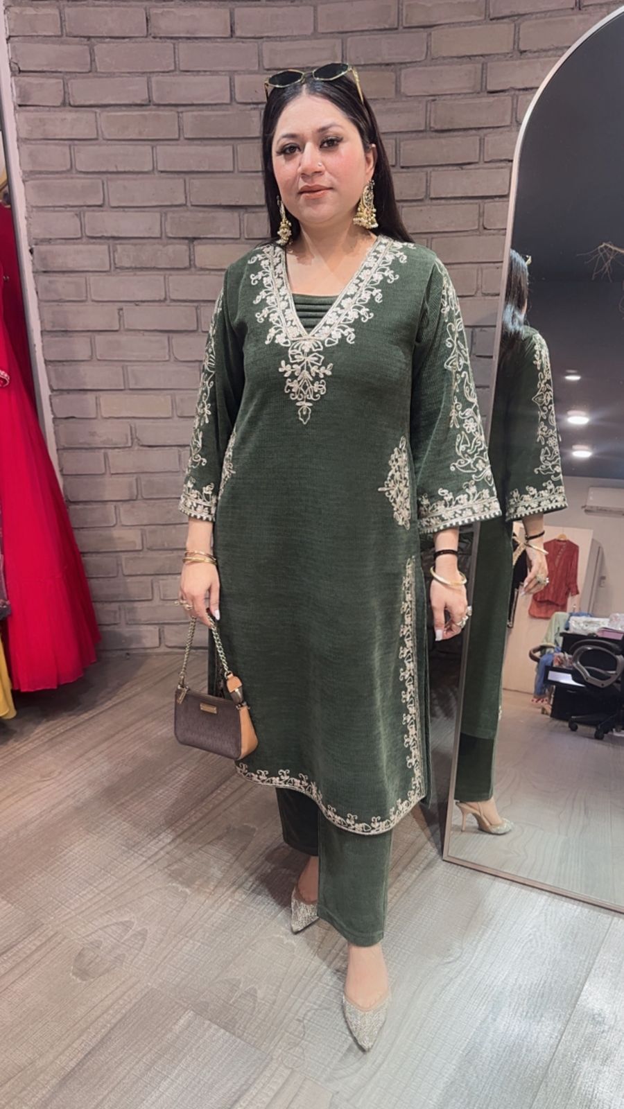 Miera olive Green pocket Woolen Cordset