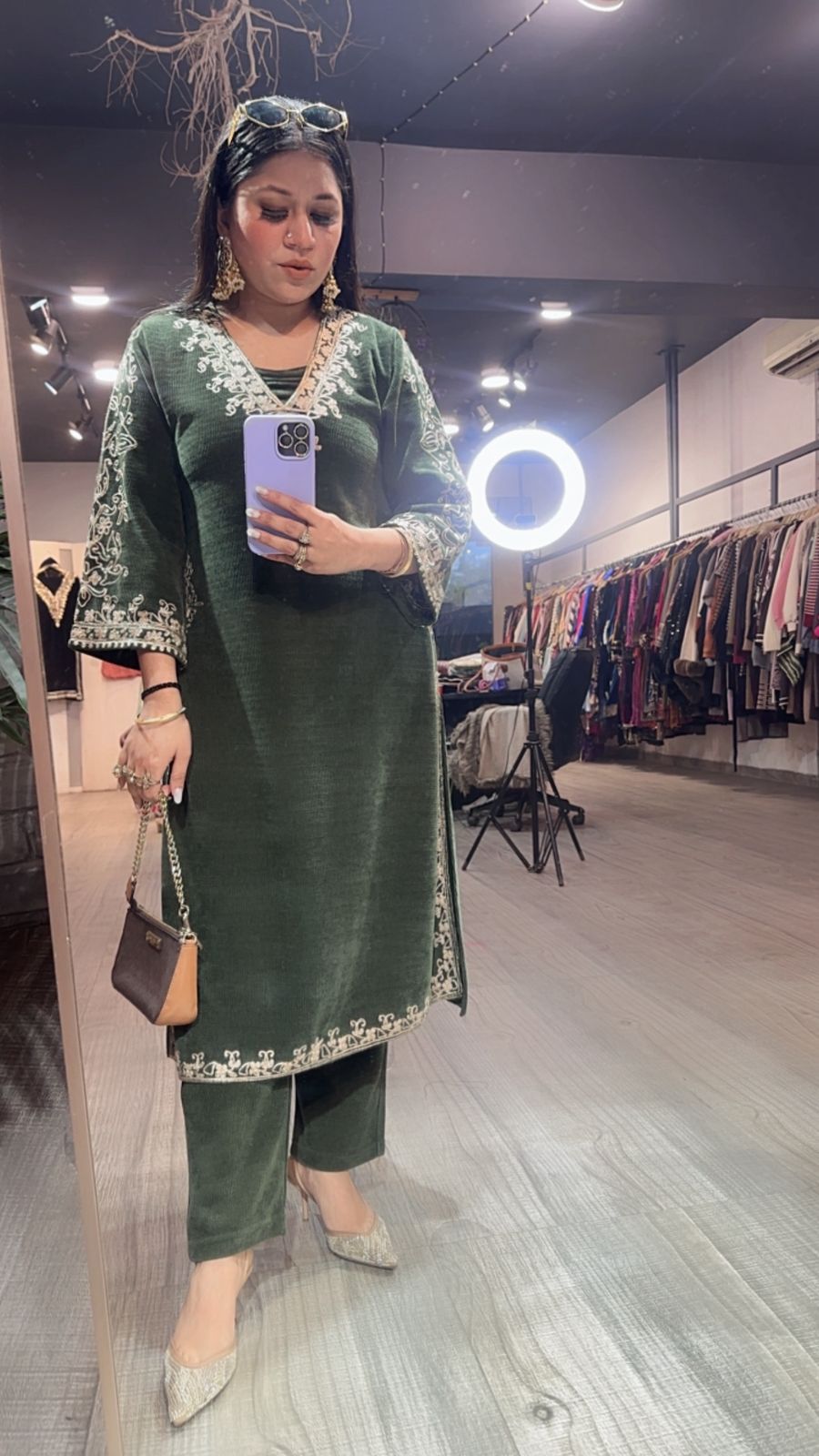 Miera olive Green pocket Woolen Cordset