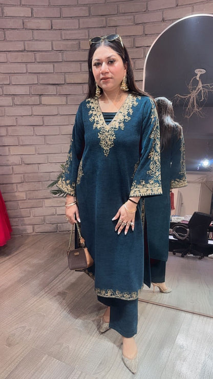 Miera Teal Blue pocket Woolen Cordset