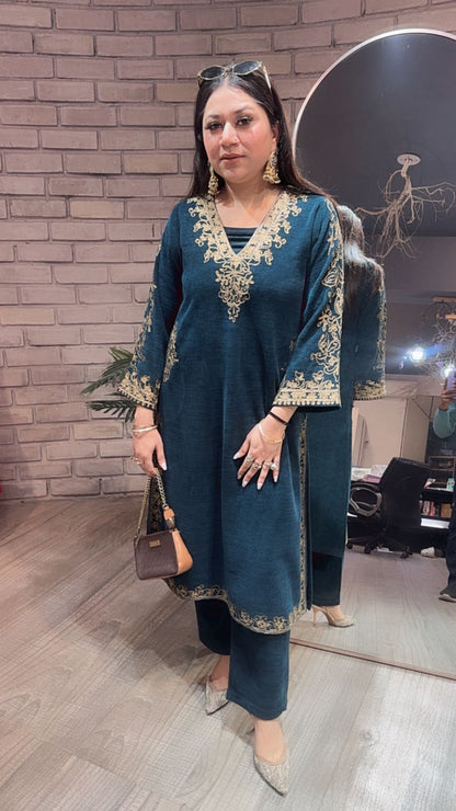 Miera Teal Blue pocket Woolen Cordset