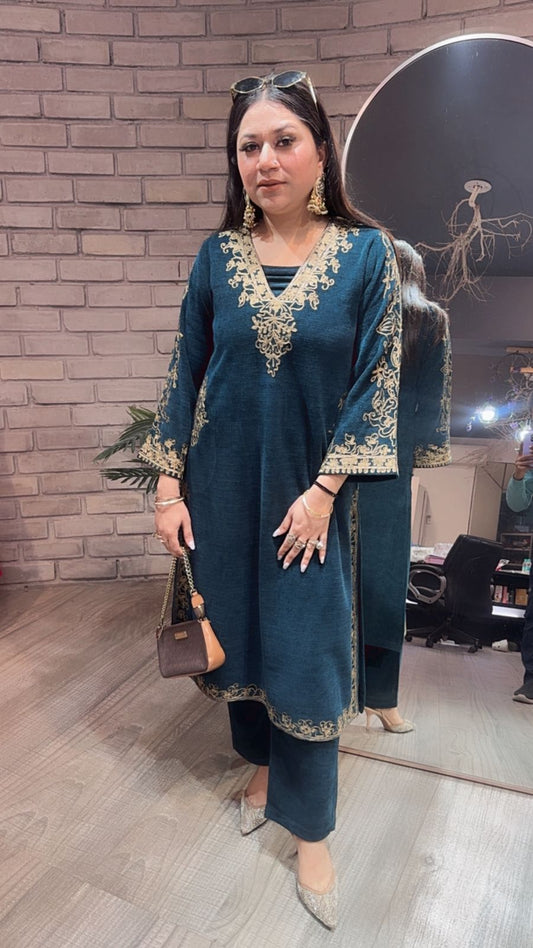 Miera Teal Blue pocket Woolen Cordset