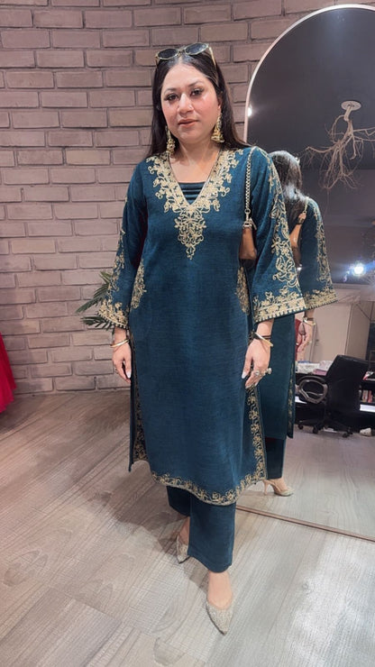 Miera Teal Blue pocket Woolen Cordset