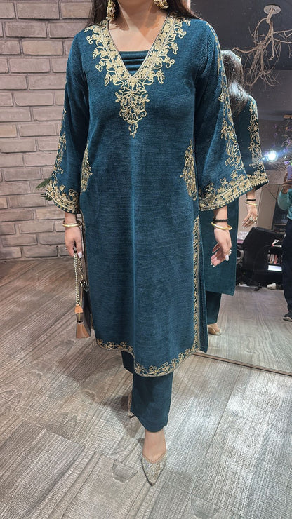 Miera Teal Blue pocket Woolen Cordset