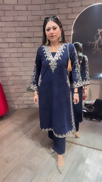 Miera Navy Blue pocket Woolen Cordset