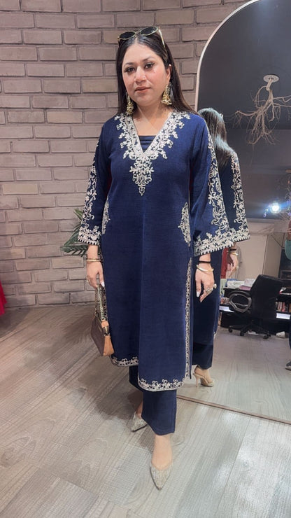 Miera Navy Blue pocket Woolen Cordset