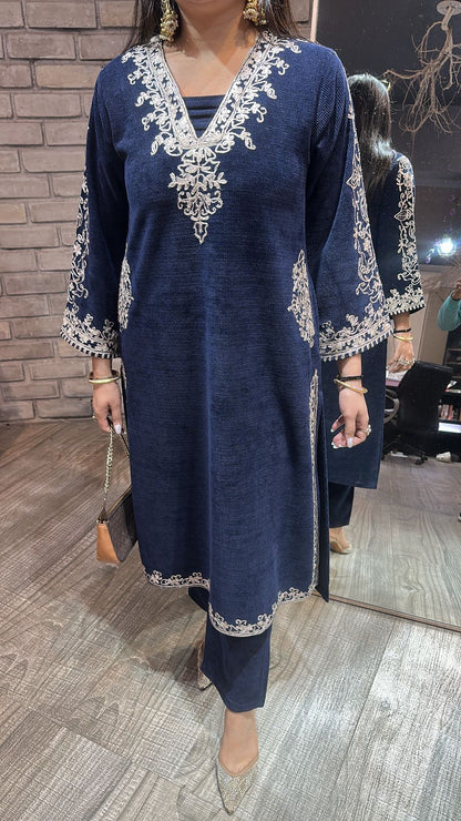 Miera Navy Blue pocket Woolen Cordset