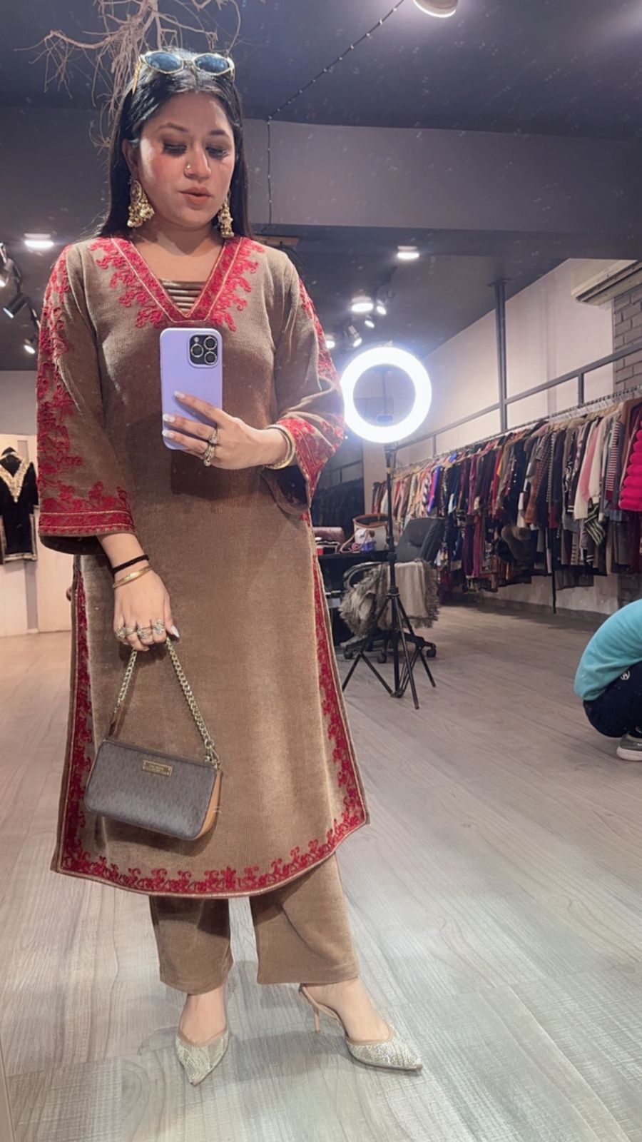 Miera Beige pocket Woolen Cordset