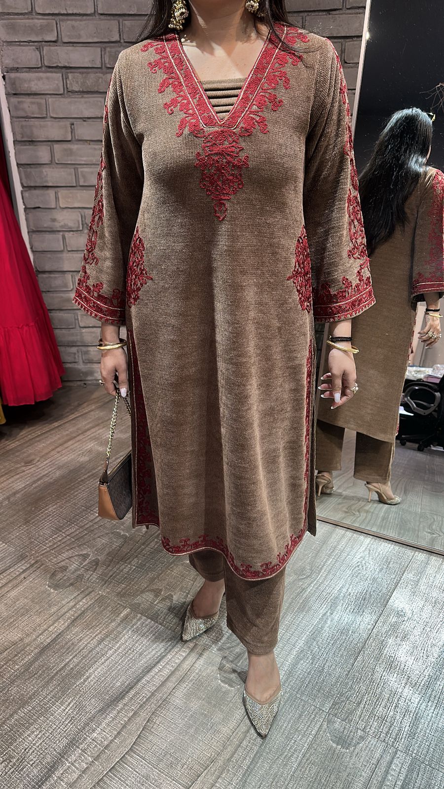 Miera Beige pocket Woolen Cordset