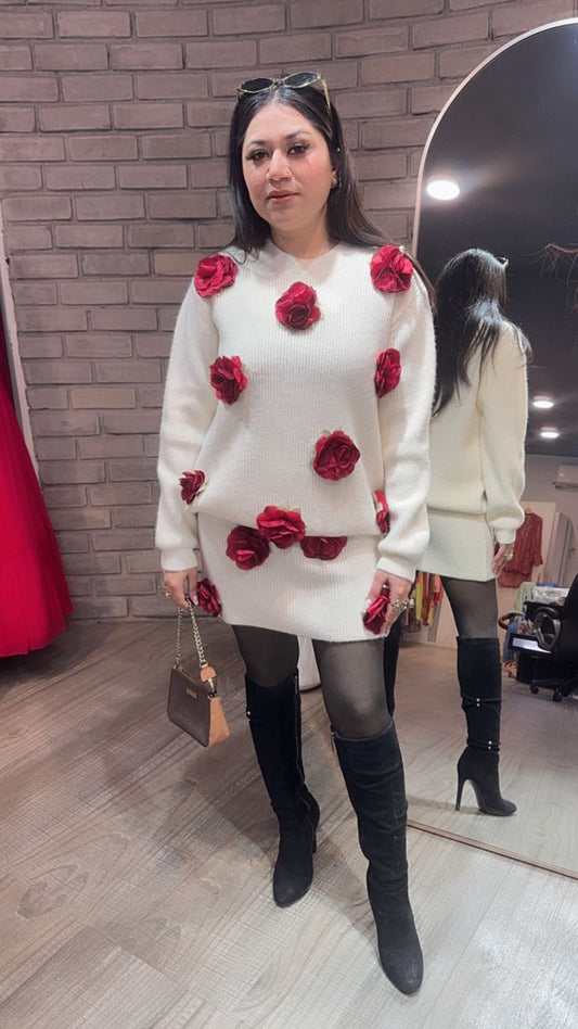 Rosemary offwhite Woolen Skirt Cordset