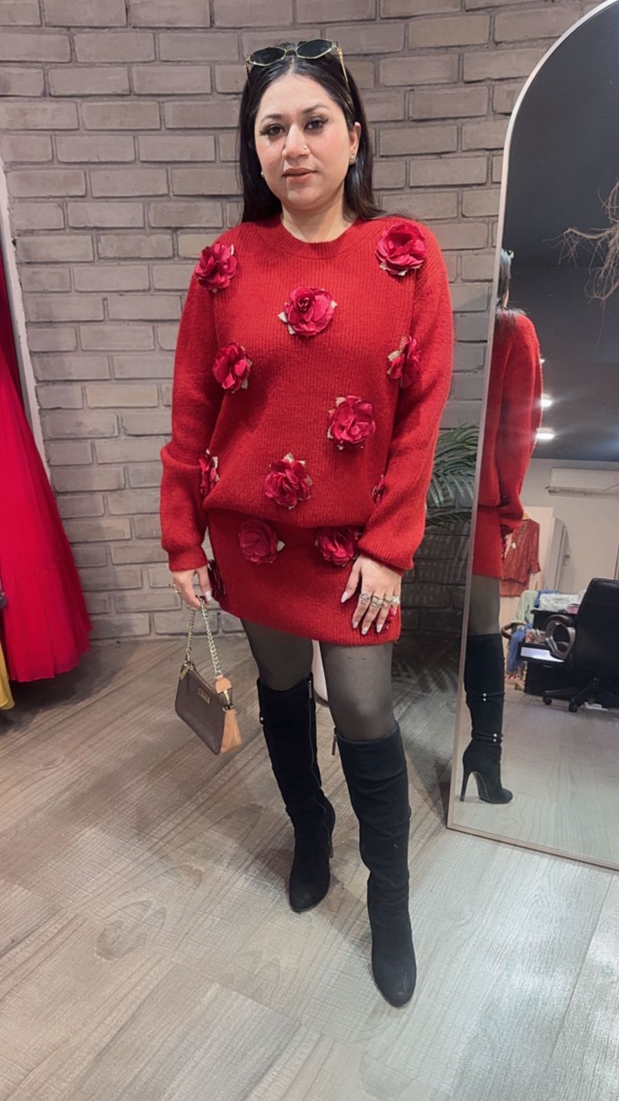 Rosemary Red Woolen Skirt Cordset