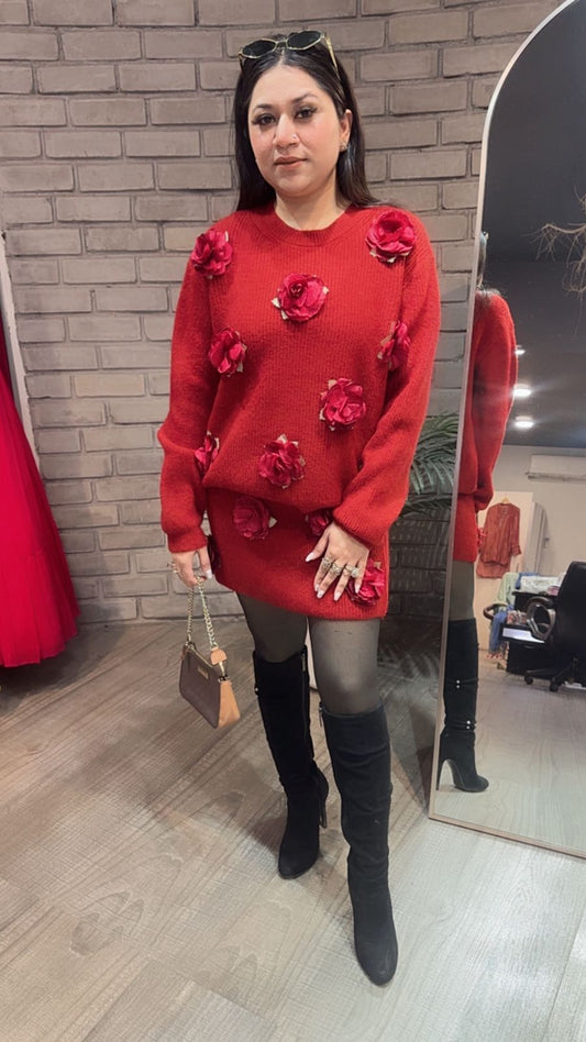 Rosemary Red Woolen Skirt Cordset