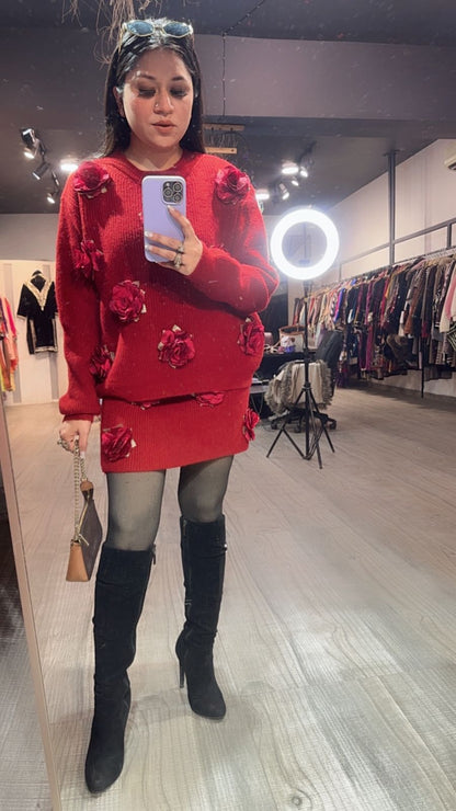 Rosemary Red Woolen Skirt Cordset