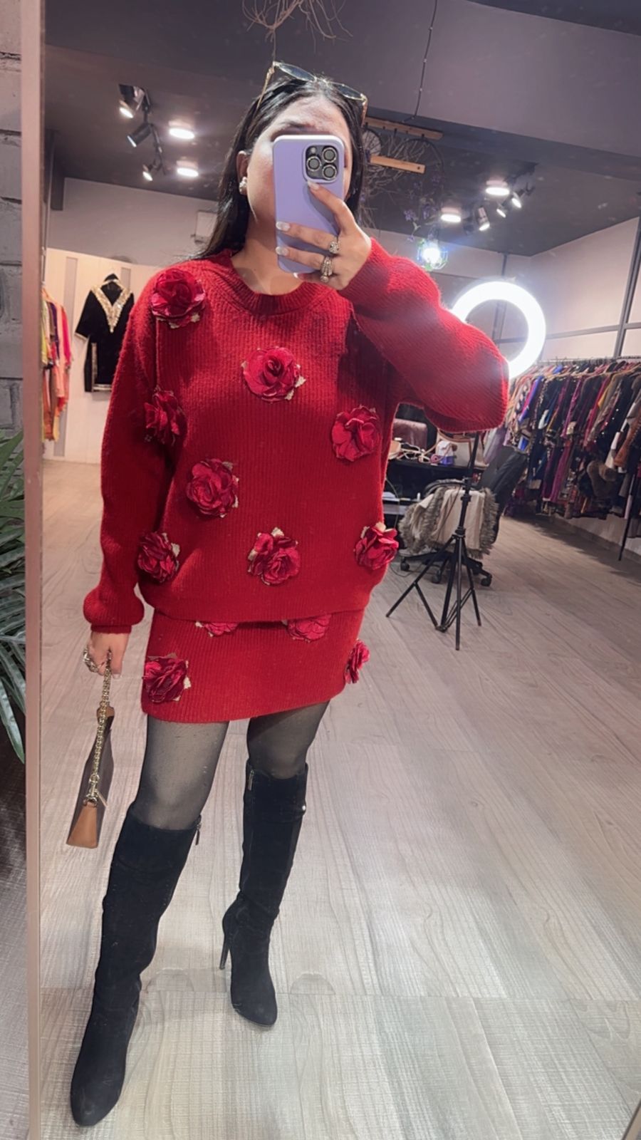 Rosemary Red Woolen Skirt Cordset