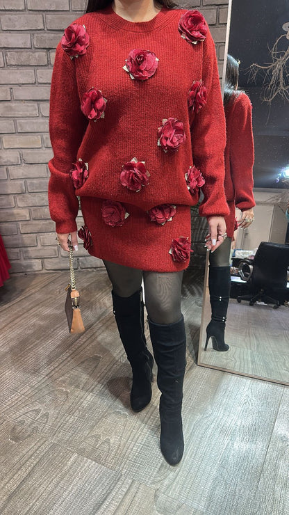 Rosemary Red Woolen Skirt Cordset