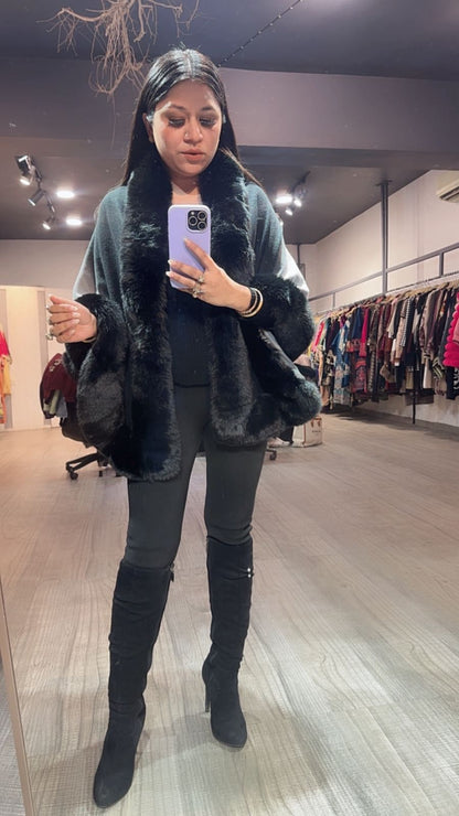 Ombré Black Grey Fur Stole