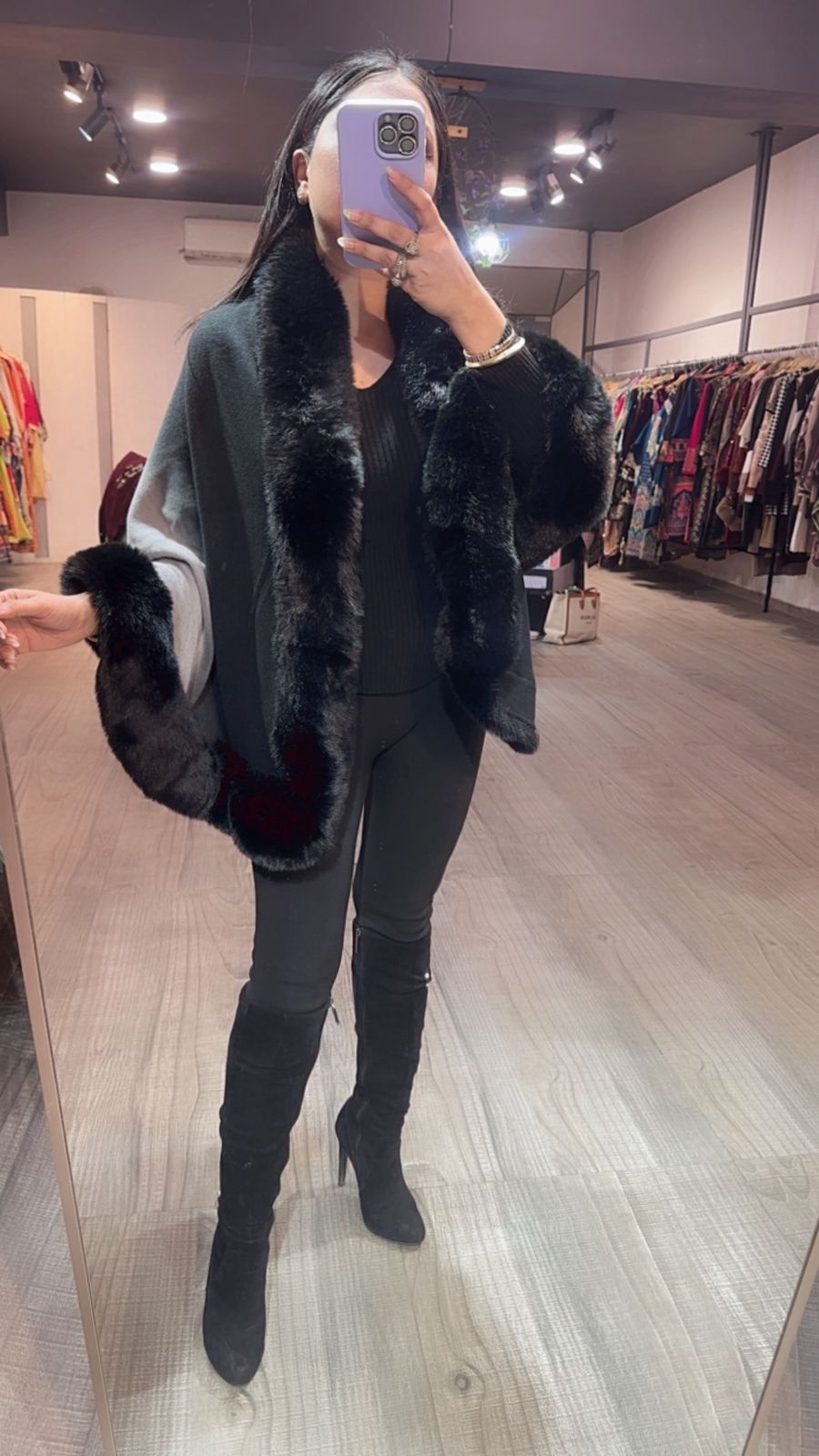 Ombré Black Grey Fur Stole