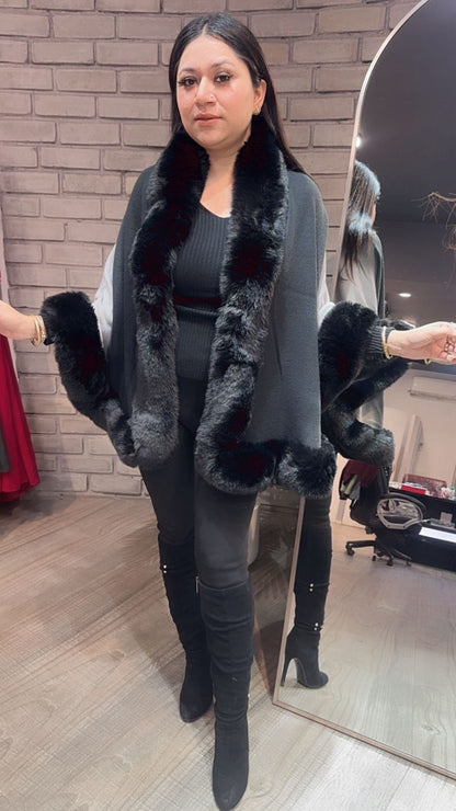Ombré Black Grey Fur Stole