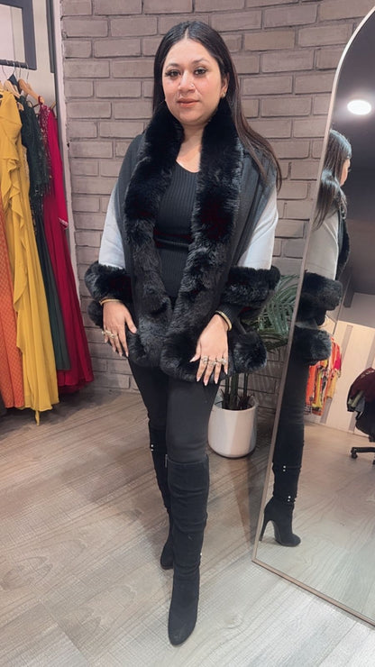 Ombré Black Grey Fur Stole