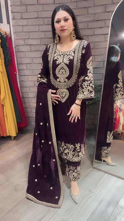 Nayab Wine Designer Suit