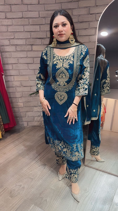 Nayab Teal Blue Designer Suit