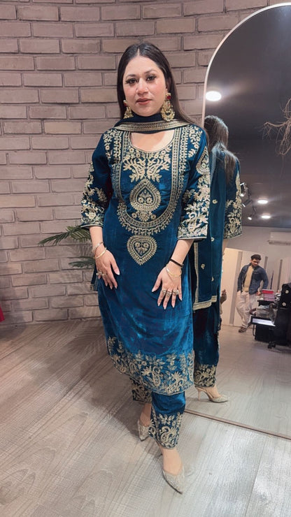 Nayab Teal Blue Designer Suit