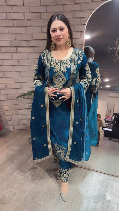 Nayab Teal Blue Designer Suit