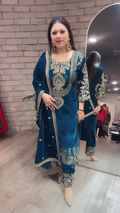 Nayab Teal Blue Designer Suit