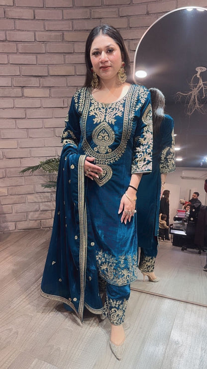 Nayab Teal Blue Designer Suit