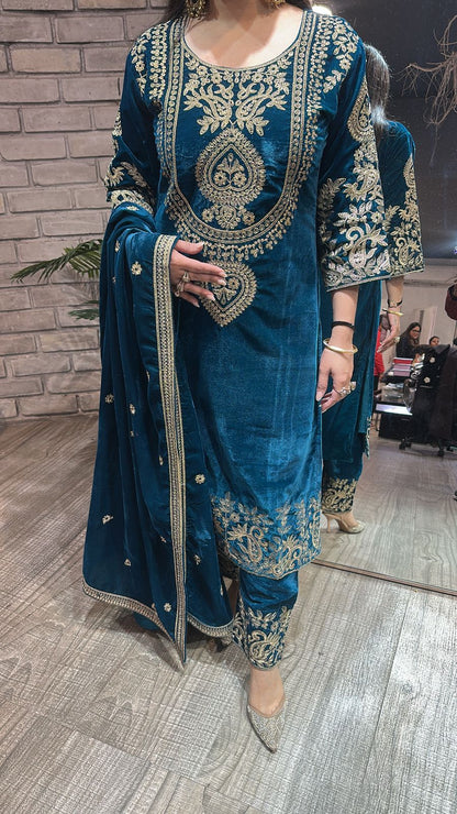 Nayab Teal Blue Designer Suit