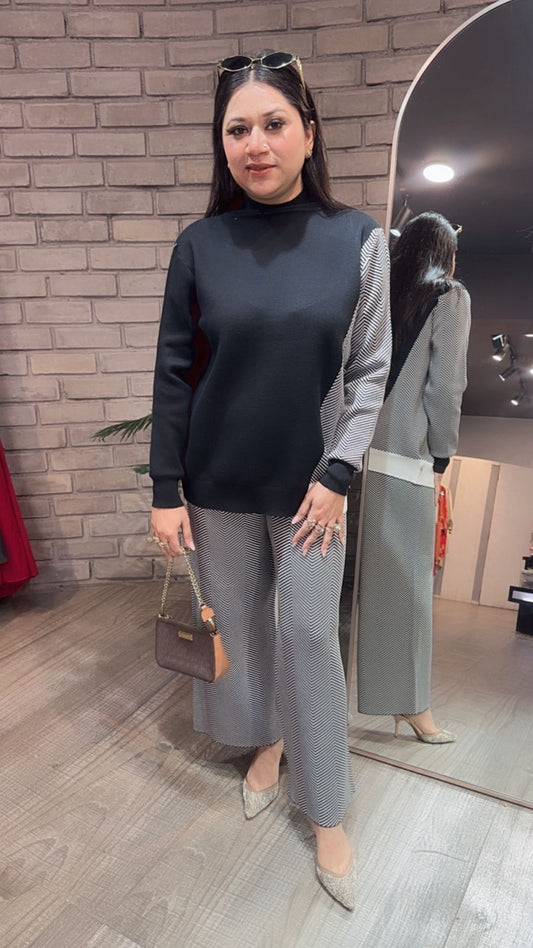 Zreh Black white woolen Cordset