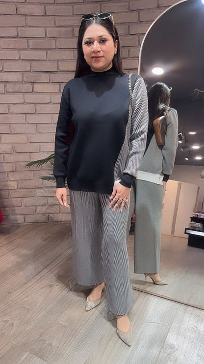 Zreh Black white woolen Cordset