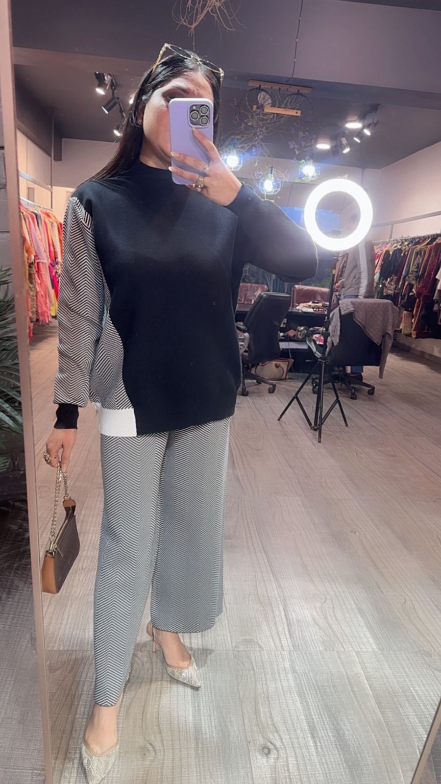 Zreh Black white woolen Cordset