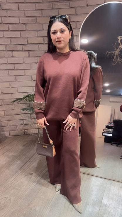 Maysa Brown woolen Cordset