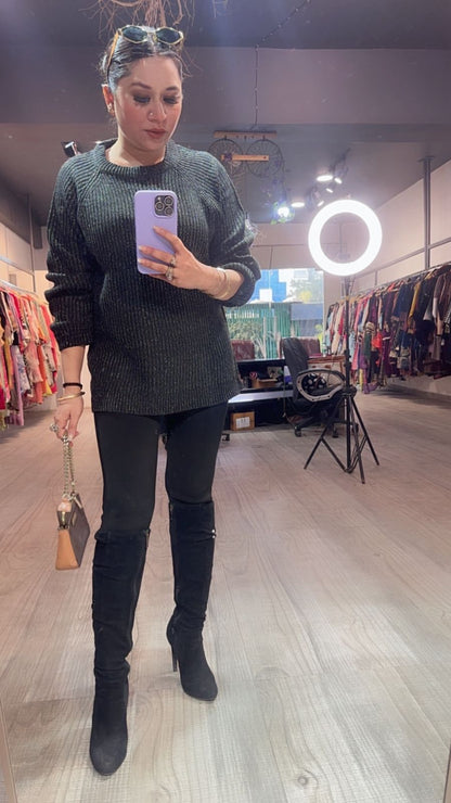 Advani Black Silver Woolen Sweater