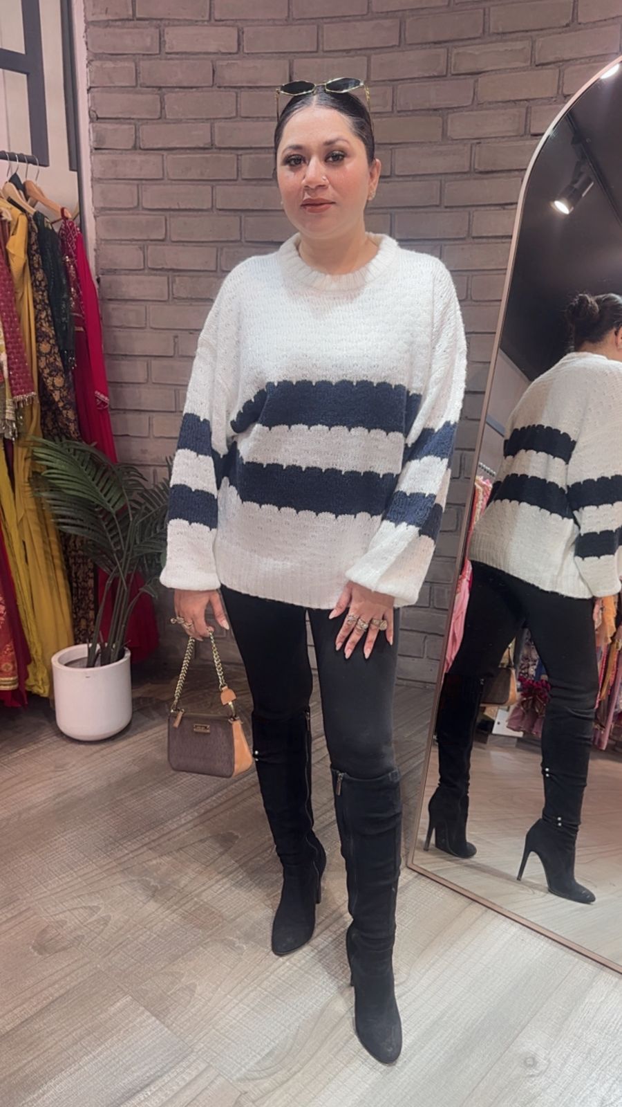 Soleil white Blue  Woolen Sweater