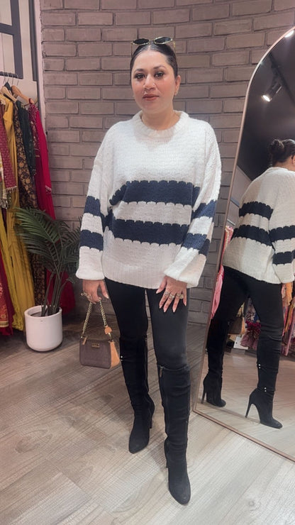 Soleil white Blue  Woolen Sweater