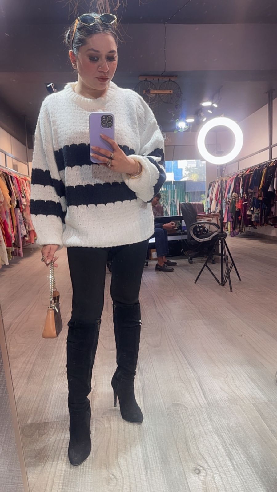 Soleil white Blue  Woolen Sweater