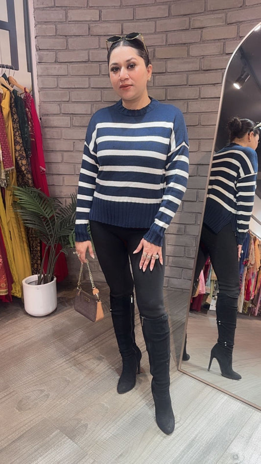 Ihata Blue white Woolen Sweater