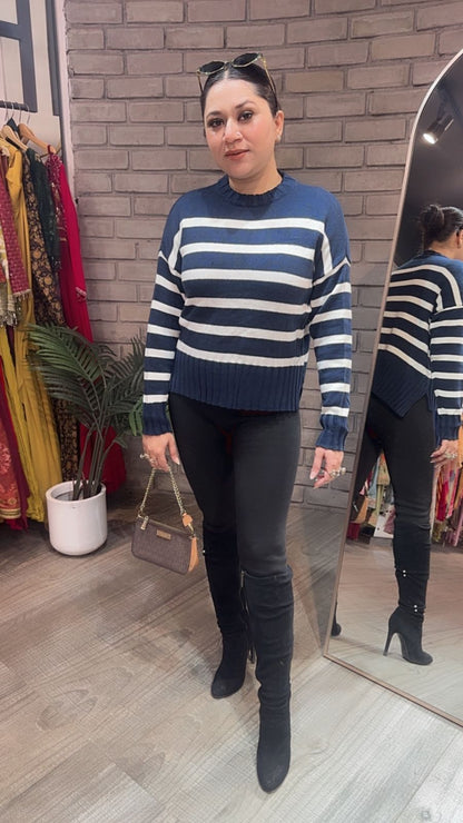 Ihata Blue white Woolen Sweater