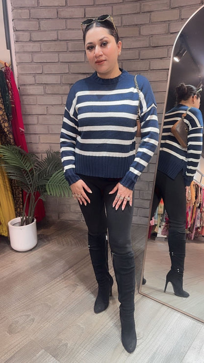 Ihata Blue white Woolen Sweater