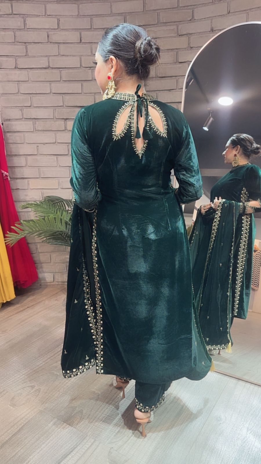 Qayamat Bottle Green Velvet Suit